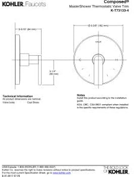KOHLER K-T73133-4-TT Composed Thermostatic Valve Trim with Lever
